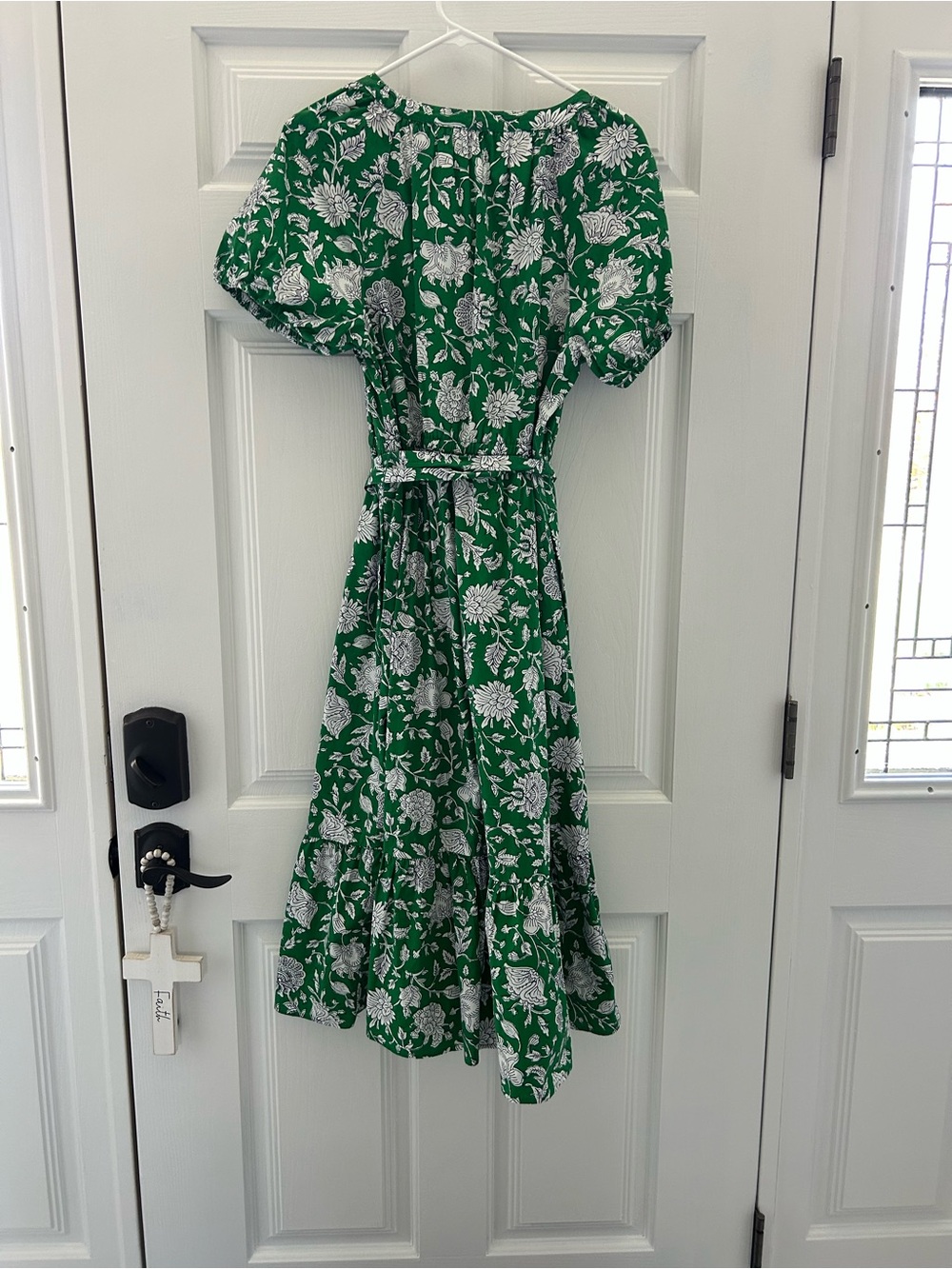 J Crew Green Floral Midi Dress with Belt